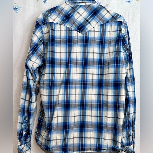 Aeropostale - Men’s SHIRT Sz L SNAP CLOSE Plaid - BLUE - Picture 12 of 13